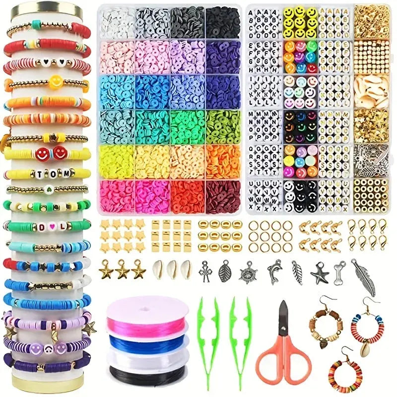 DIY Jewelry Making Kit: 24 Rainbow Color Clay Beads, Letter Beads, andLittleGoodies4U