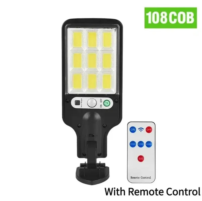 108 COB Sensor Street Lamp 3 Light Modes Outdoor Waterproof Security Solar Lamps for Garden Patio Path Remote Control Light