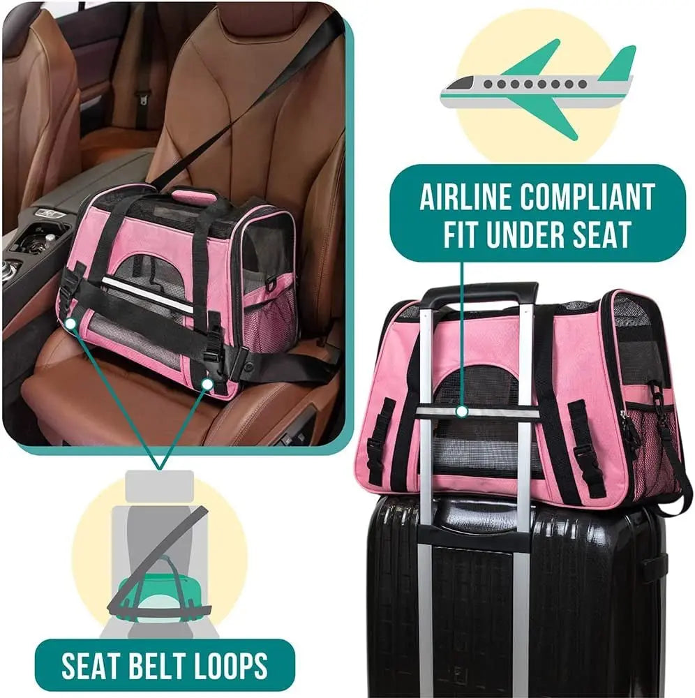 Airline-Approved Soft-Sided Pet Carrier for Cats and Dogs - Large PinkLittleGoodies4U