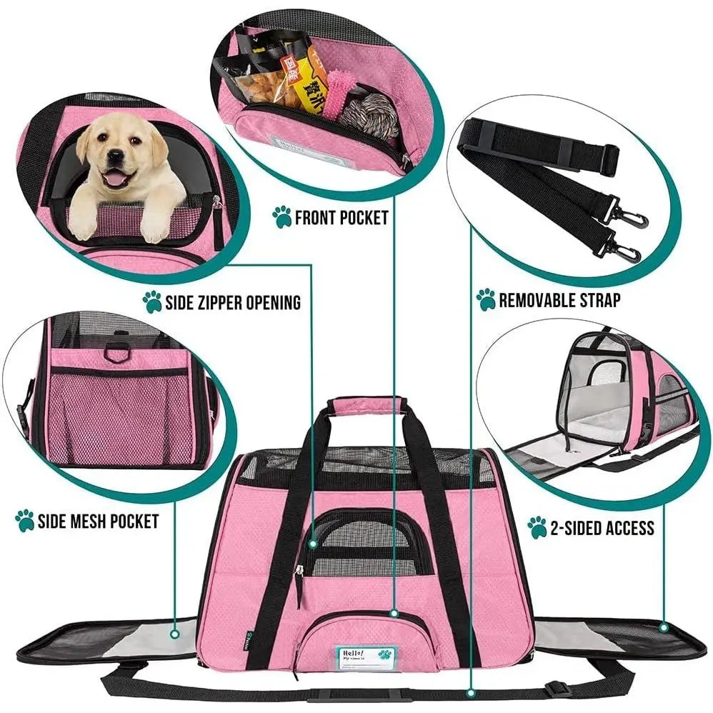 Airline-Approved Soft-Sided Pet Carrier for Cats and Dogs - Large PinkLittleGoodies4U