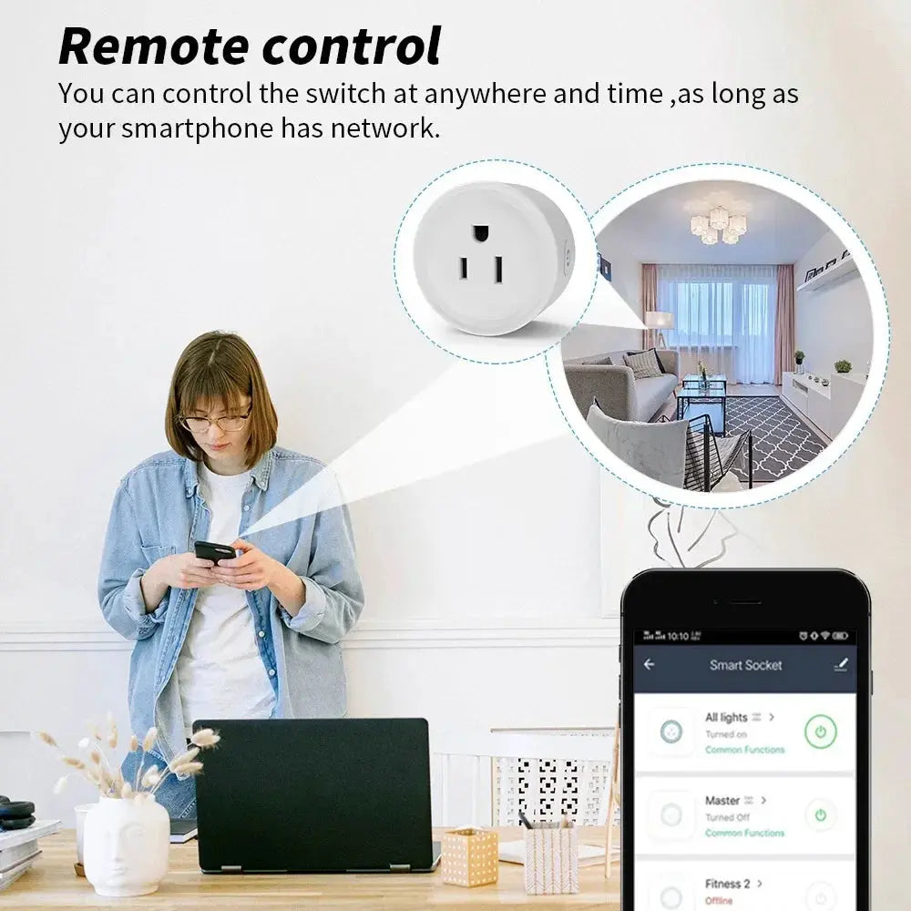 Smart Mini Socket Plug WiFi Outlet, Alexa Google Home APP Remote/Voice Control 