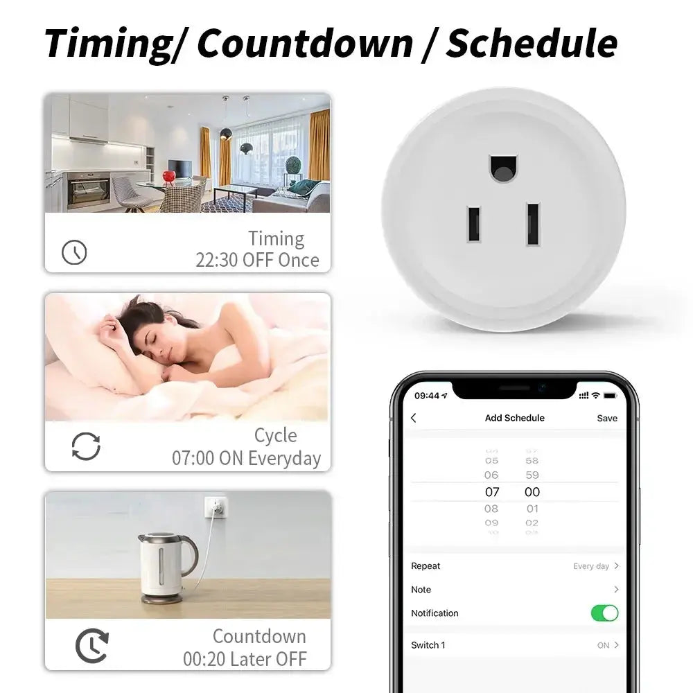 Smart Mini Socket Plug WiFi Outlet, Alexa Google Home APP Remote/Voice Control 