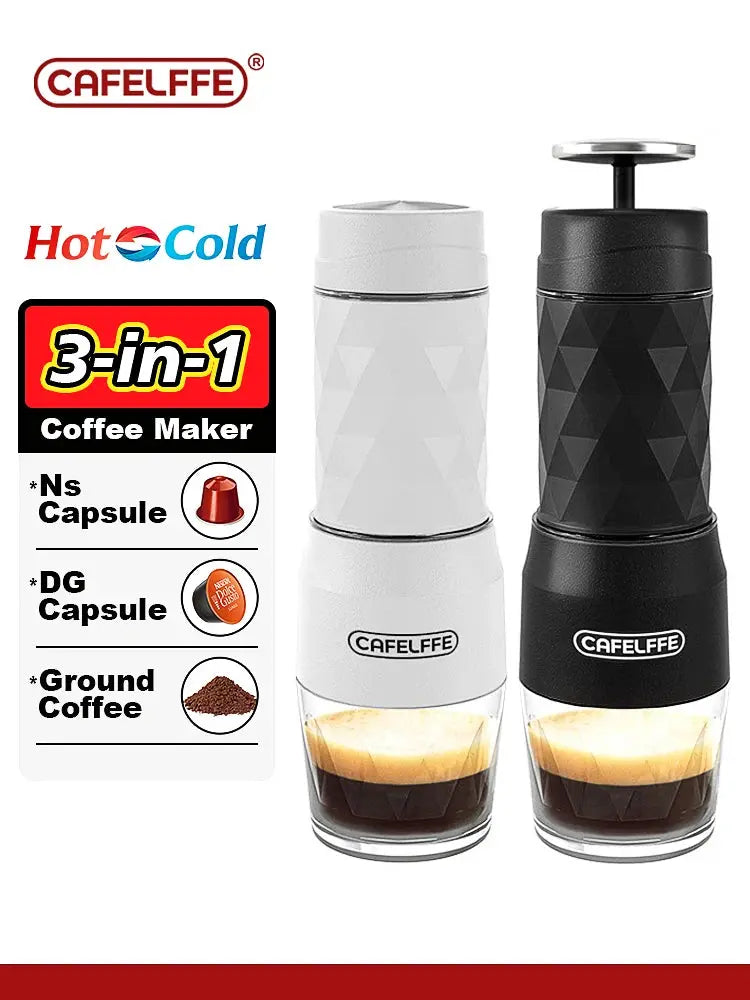 3 In1 Hot/Cold Water Manual Espresso Maker For Capsule & Ground Hand Press Brewer