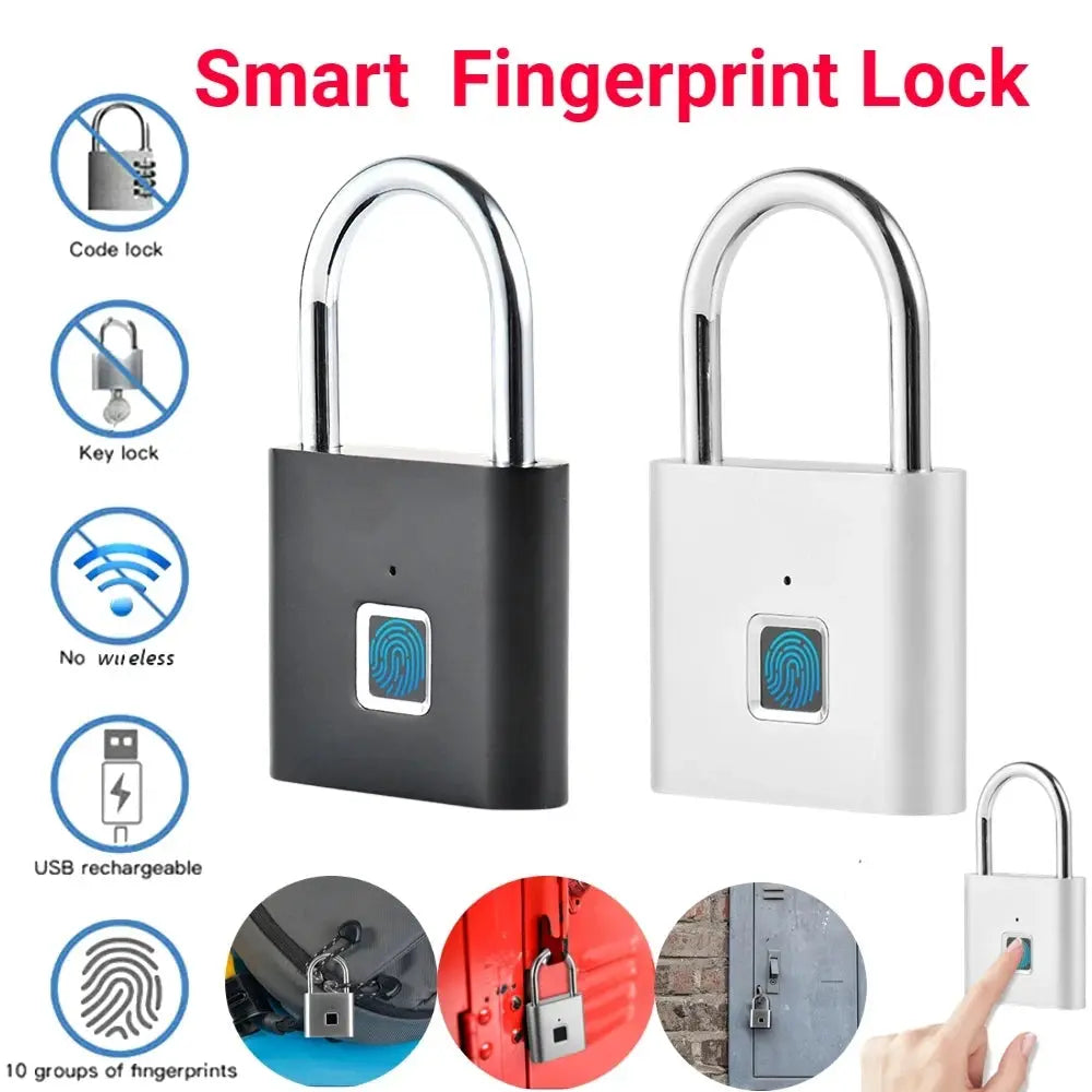 Smart Fingerprint Padlock - Waterproof Biometric Keyless Door Lock with USB Rechargeable Security