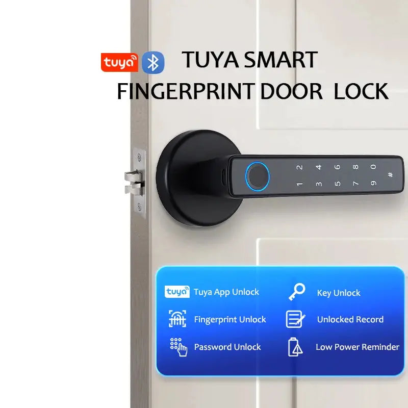 Tuya Smart Fingerprint Door Lock Knob - Bluetooth Wireless Digital Door Lock, Keyless Entry Home Security Remote Lock