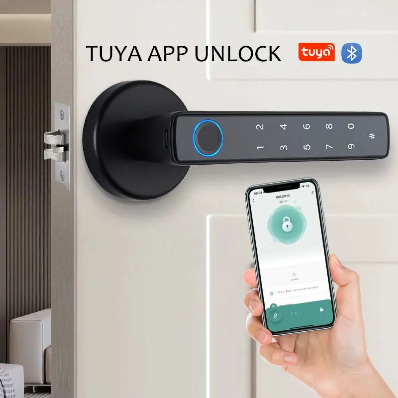 Tuya Smart Fingerprint Door Lock Knob - Bluetooth Wireless Digital Door Lock, Keyless Entry Home Security Remote Lock