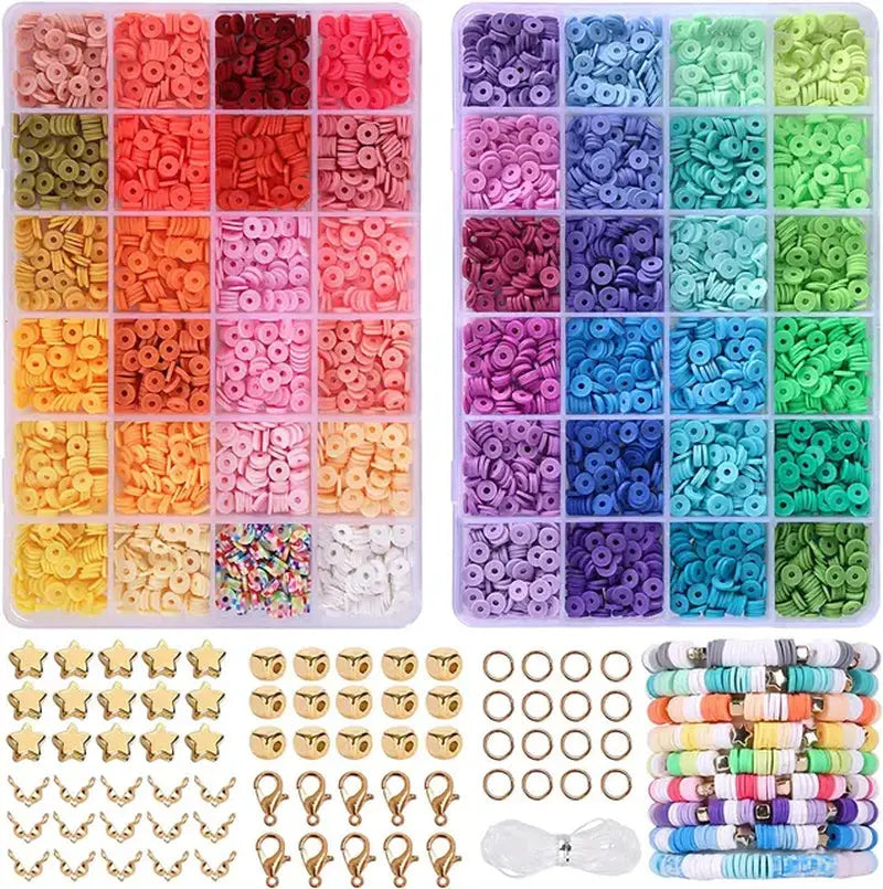 DIY Jewelry Making Kit: 24 Rainbow Color Clay Beads, Letter Beads, andLittleGoodies4U