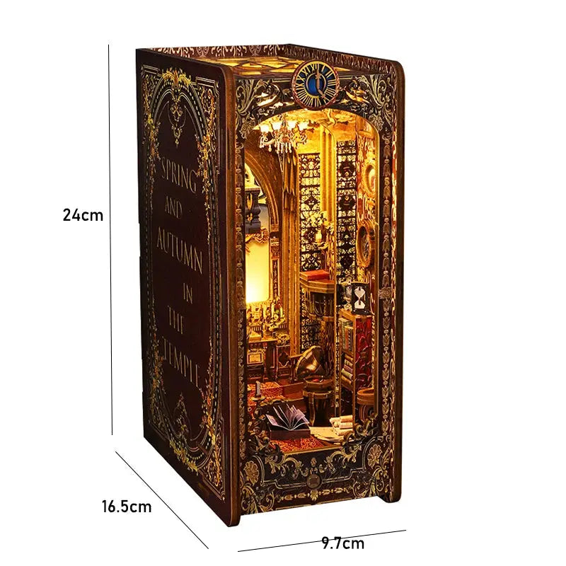 DIY 3D Puzzle Model Building Wooden Bookshelf Kit Miniature Doll House With LED Light