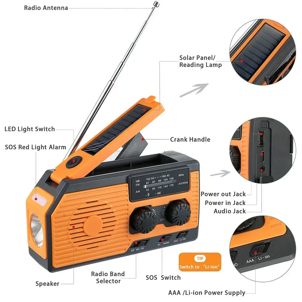 Solar Hand Crank Radio Portable Multifunctional Radio with LED Flashlight And Power Bank