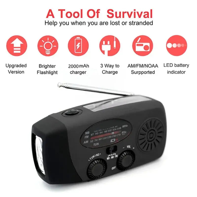 Solar Hand Crank Radio Portable Multifunctional Radio with LED Flashlight And Power Bank